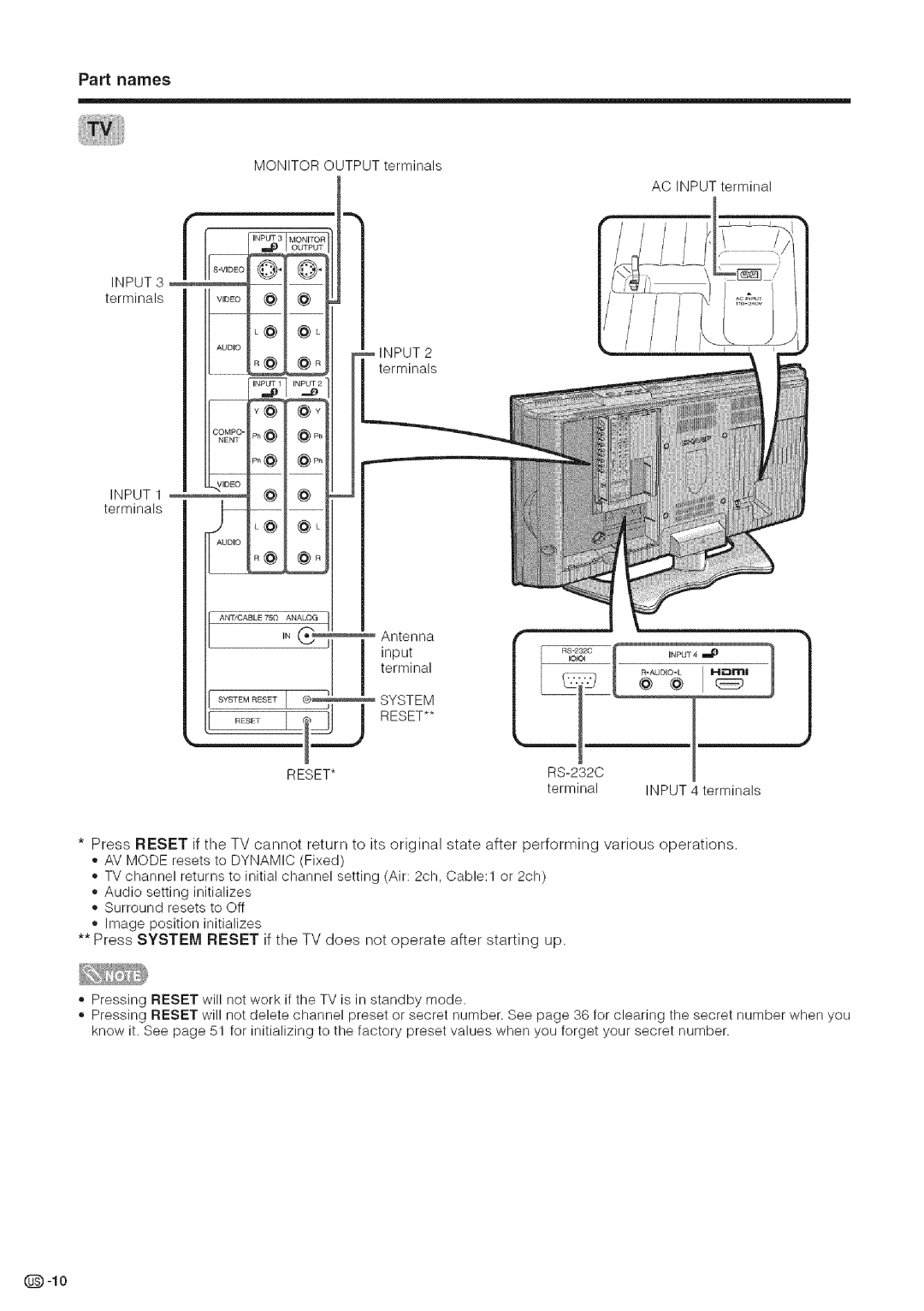 Sharp LC-26DA5U, LC-32DA5U manual Input, System Reset 