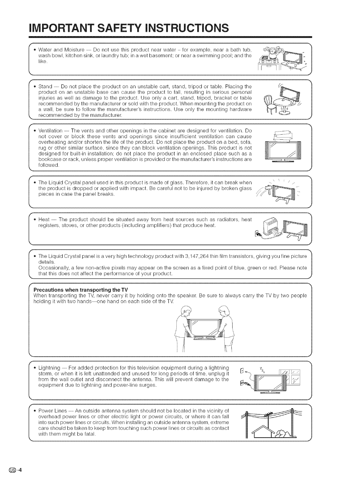 Sharp LC-26DA5U, LC-32DA5U manual Precautions when transporting the TV 