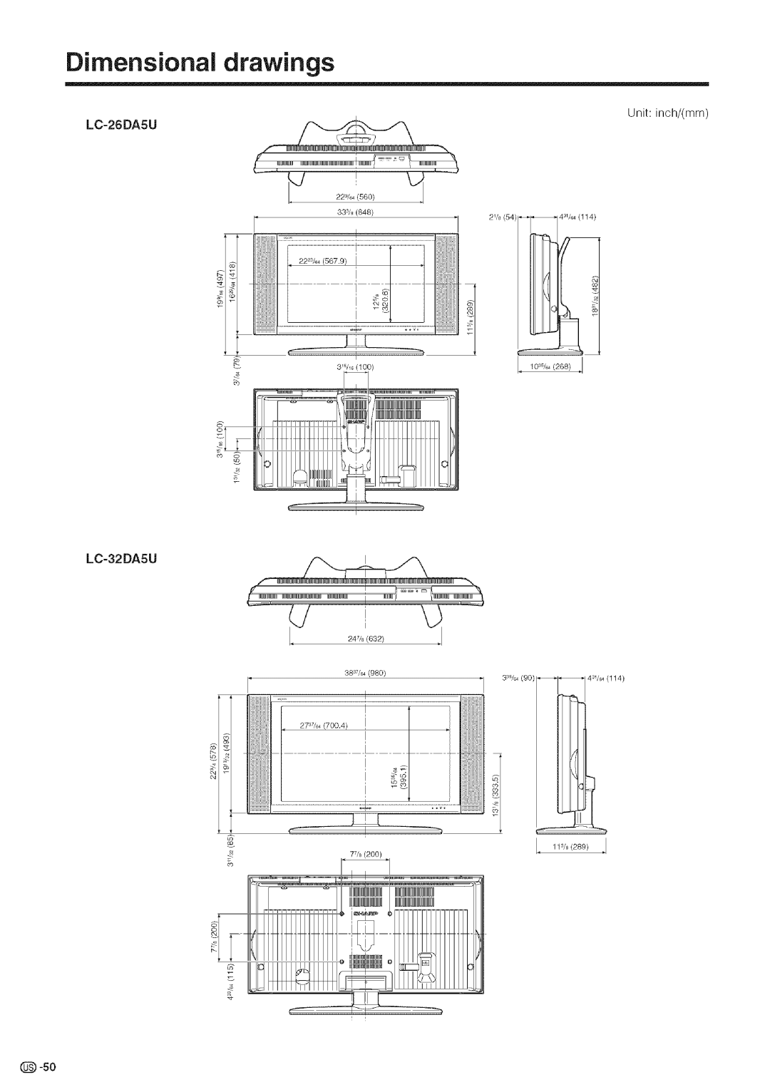 Sharp LC-26DA5U, LC-32DA5U manual Dimensional drawings, Fl ......./ 27,!79oi.4!7 