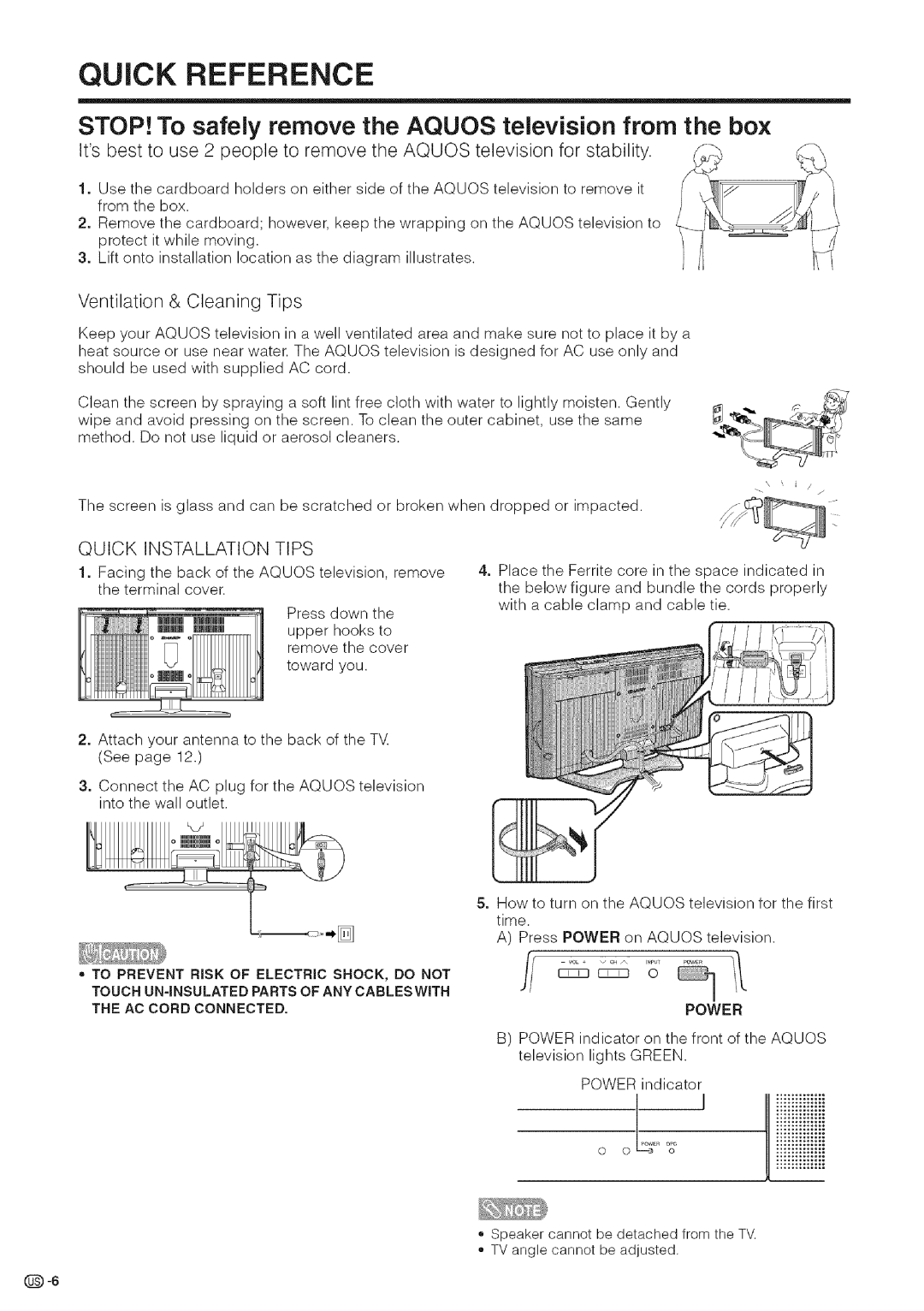 Sharp LC-26DA5U, LC-32DA5U manual Quick Reference, Power 