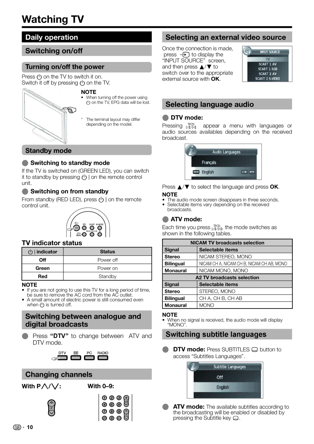 Sharp LC-32DH500E, LC-32DH510E, LC-32DH510S, LC-32DH500S operation manual Watching TV, Daily operation 