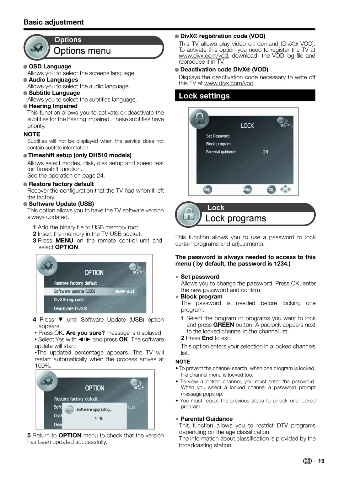 Sharp LC-32DH500S, LC-32DH510E, LC-32DH510S, LC-32DH500E operation manual Lock settings 