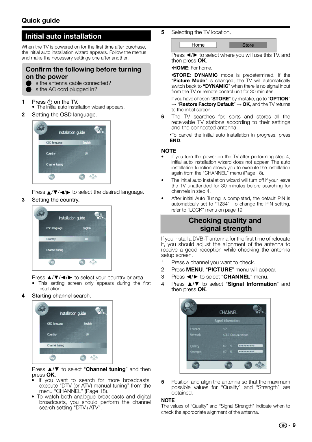 Sharp LC-32DH510S, LC-32DH510E, LC-32DH500E Initial auto installation, Confirm the following before turning on the power 