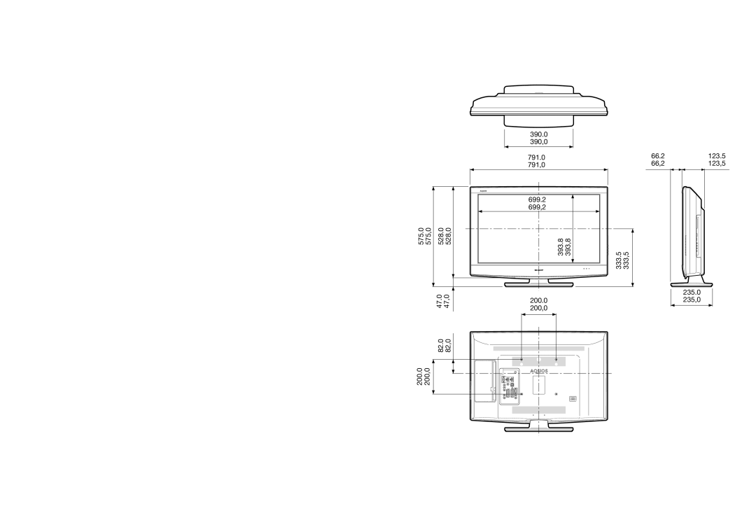 Sharp LC-32DH57S, LC-32DH57E 123.5, 123,5, 333.5 333,5 200.0 200,0 47.0 47,0 82.0 82,0 235.0 235,0, 66.2, 66,2 