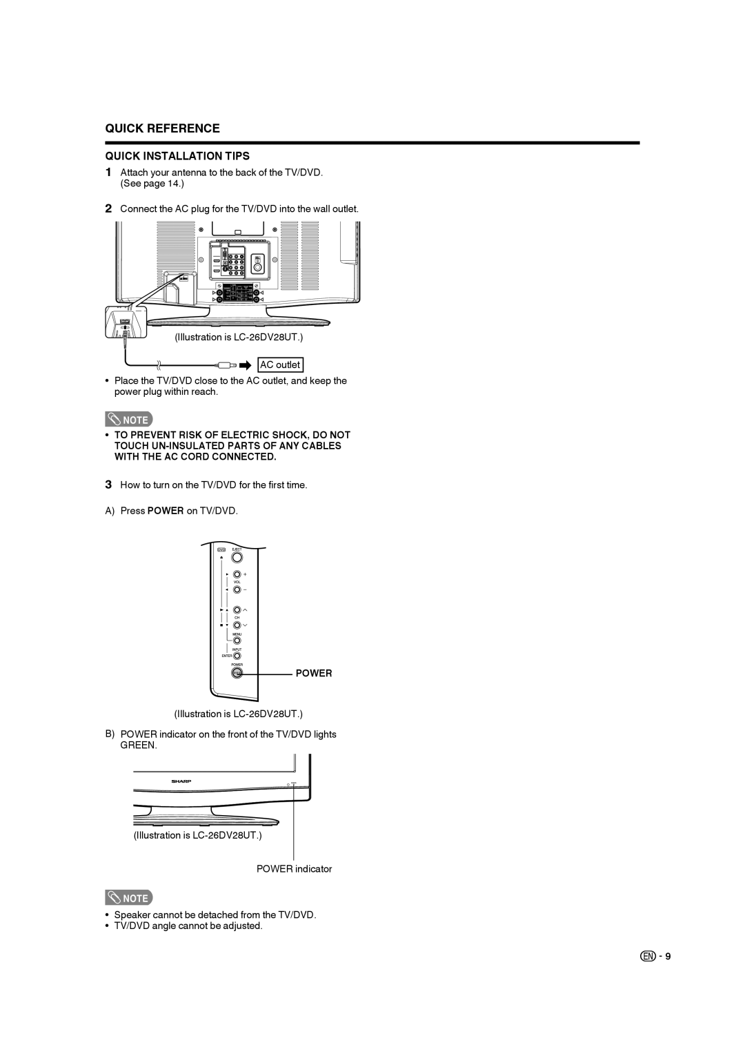 Sharp LC-32DV28UT operation manual Power, Green 