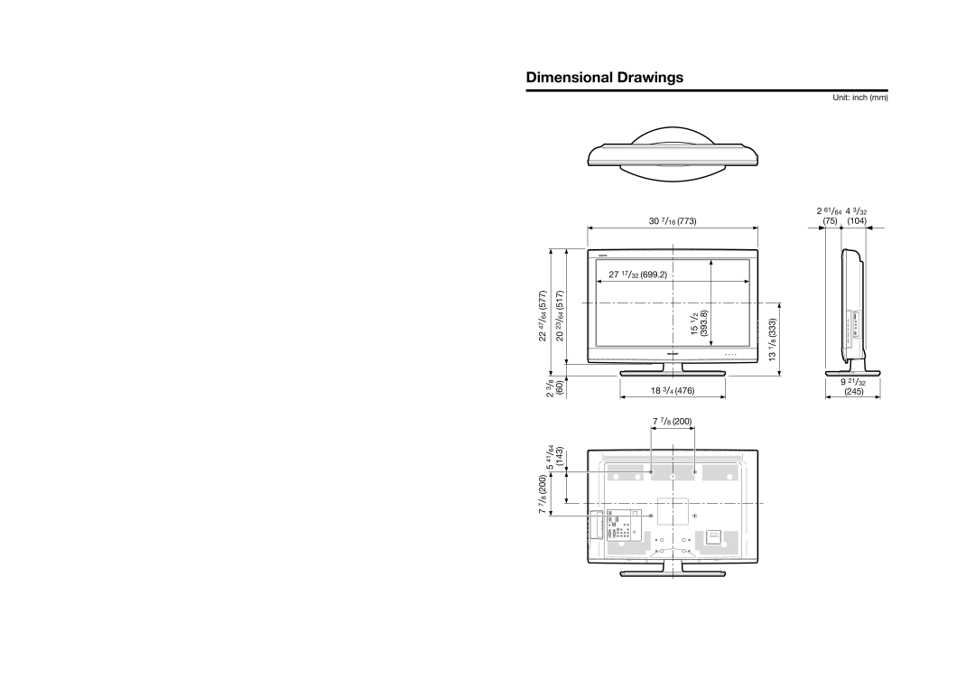 Sharp LC-32E67U operation manual Dimensional Drawings 