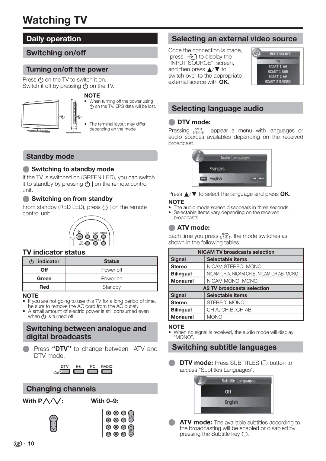 Sharp LC-32FH500E, LC-32FH510E operation manual Watching TV, Daily operation 