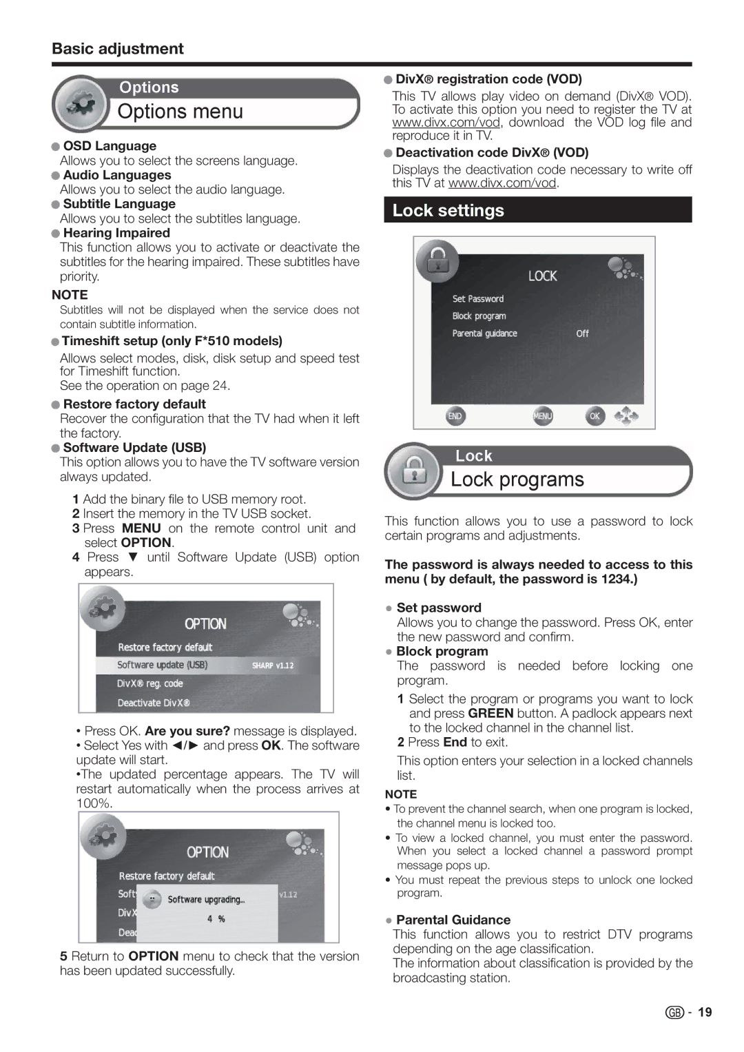 Sharp LC-32FH510E, LC-32FH500E operation manual Lock settings 