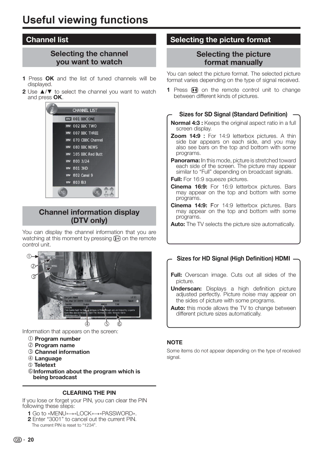 Sharp LC-32FH500E, LC-32FH510E operation manual Useful viewing functions, Channel list, Selecting the picture format 