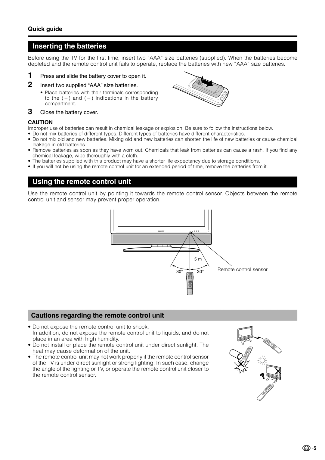 Sharp LC 32GD9E operation manual Inserting the batteries, Using the remote control unit, Close the battery cover 