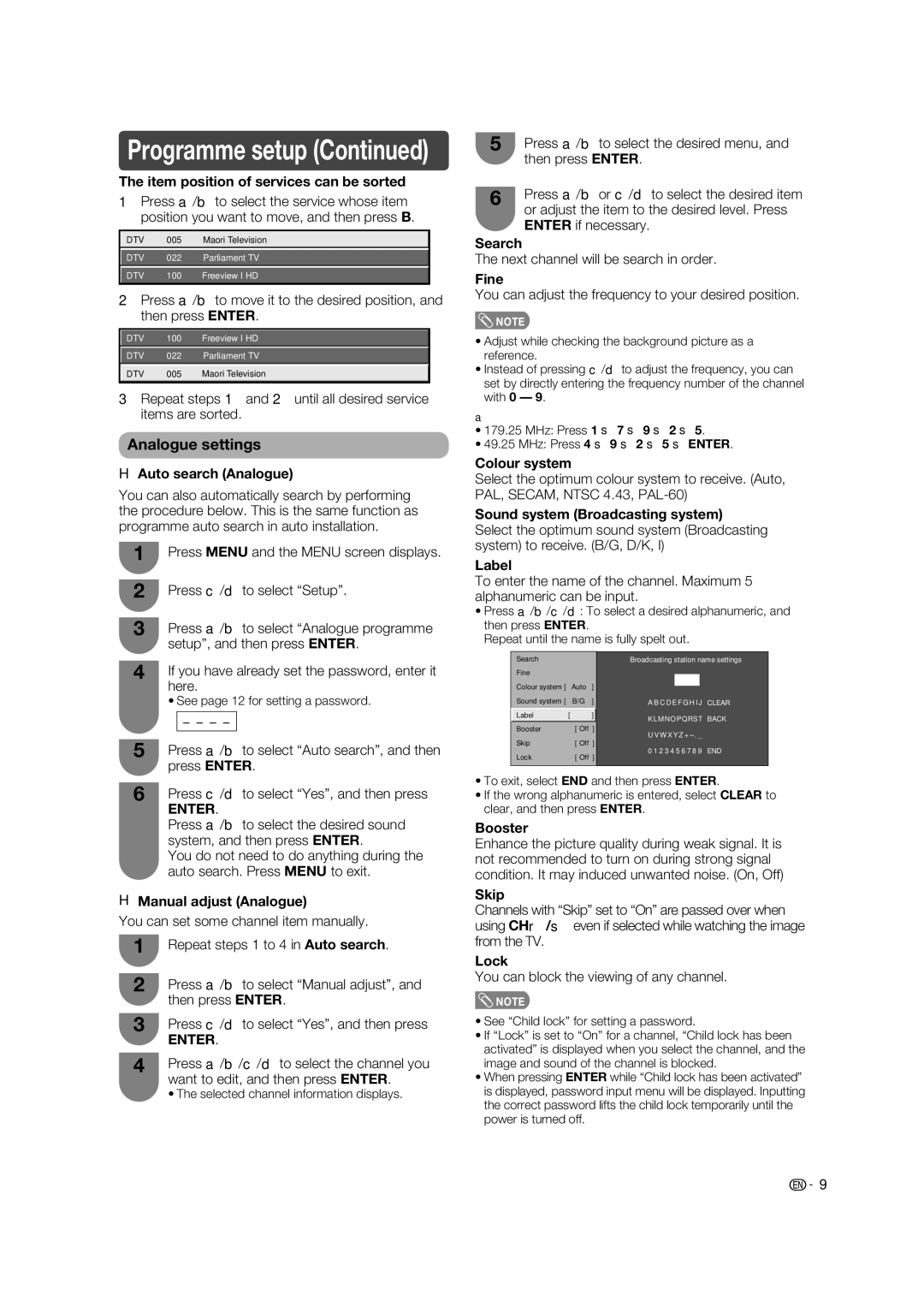 Sharp LC-32L400X operation manual Analogue settings 