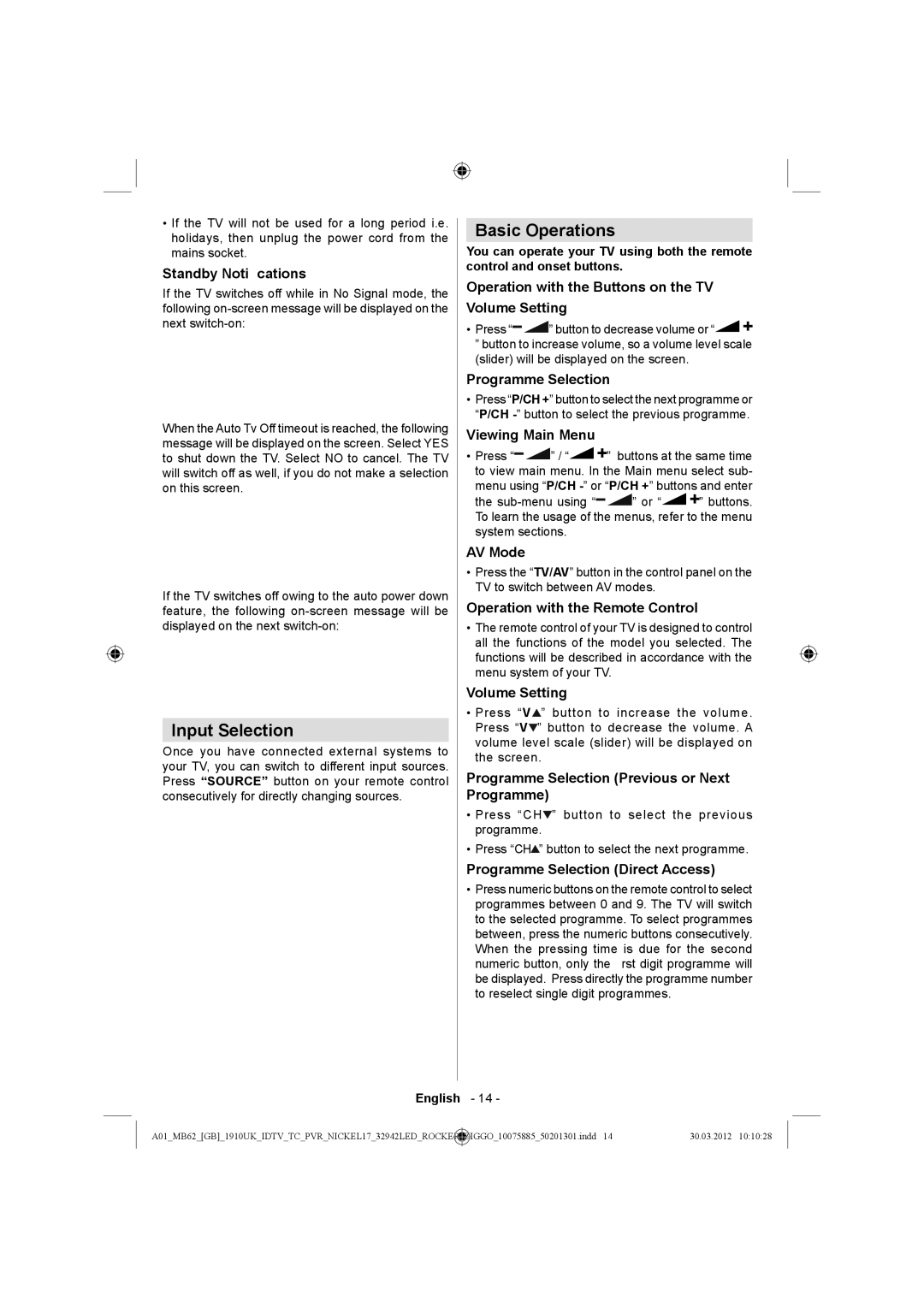 Sharp LC-32LE140E operation manual Input Selection, Basic Operations 