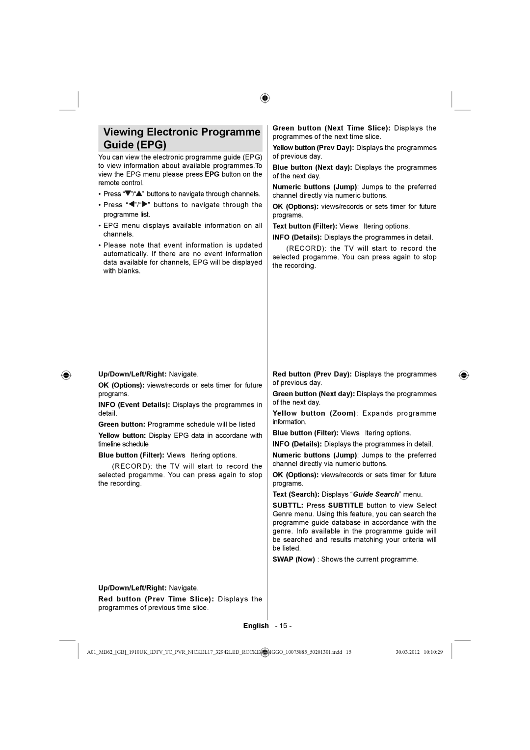 Sharp LC-32LE140E operation manual Viewing Electronic Programme Guide EPG, Up/Down/Left/Right Navigate 