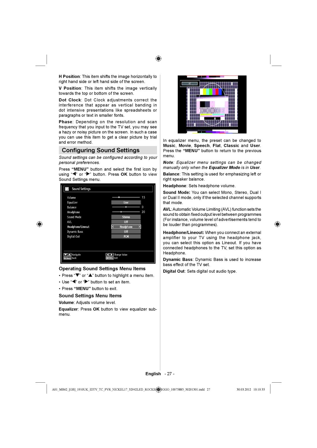 Sharp LC-32LE140E operation manual Conﬁguring Sound Settings, Operating Sound Settings Menu Items 