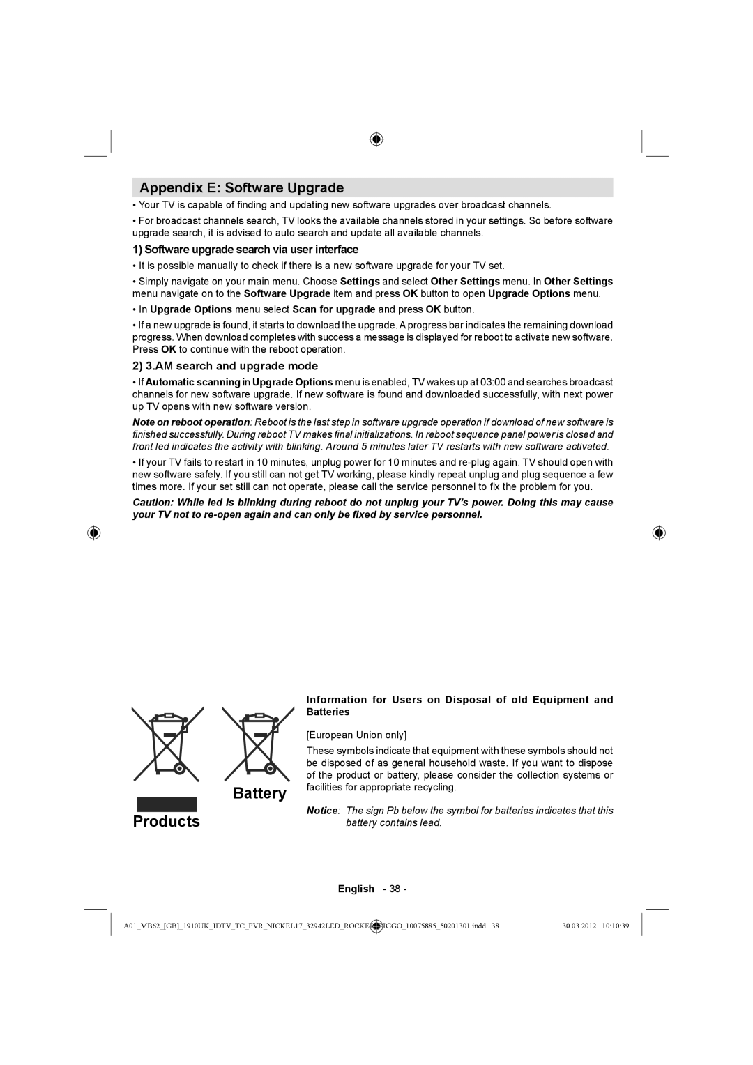 Sharp LC-32LE140E Battery, Products, Appendix E Software Upgrade, Software upgrade search via user interface 