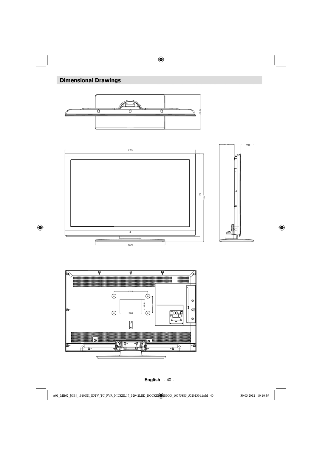 Sharp LC-32LE140E operation manual Dimensional Drawings 