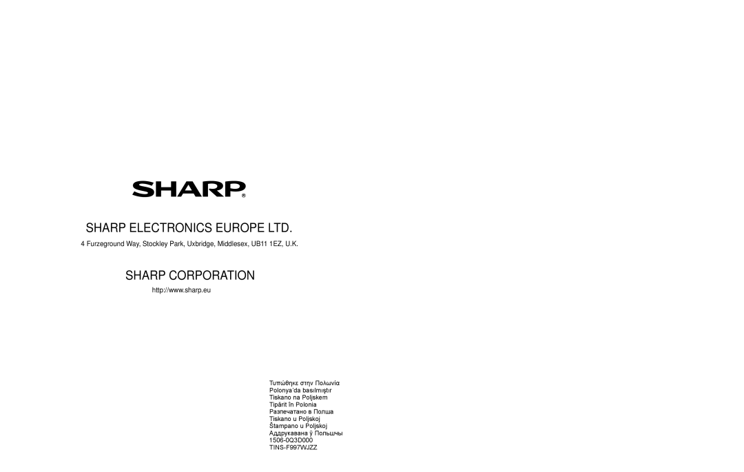 Sharp LC-32LE154V, LC-32LE154E manual Sharp Corporation 