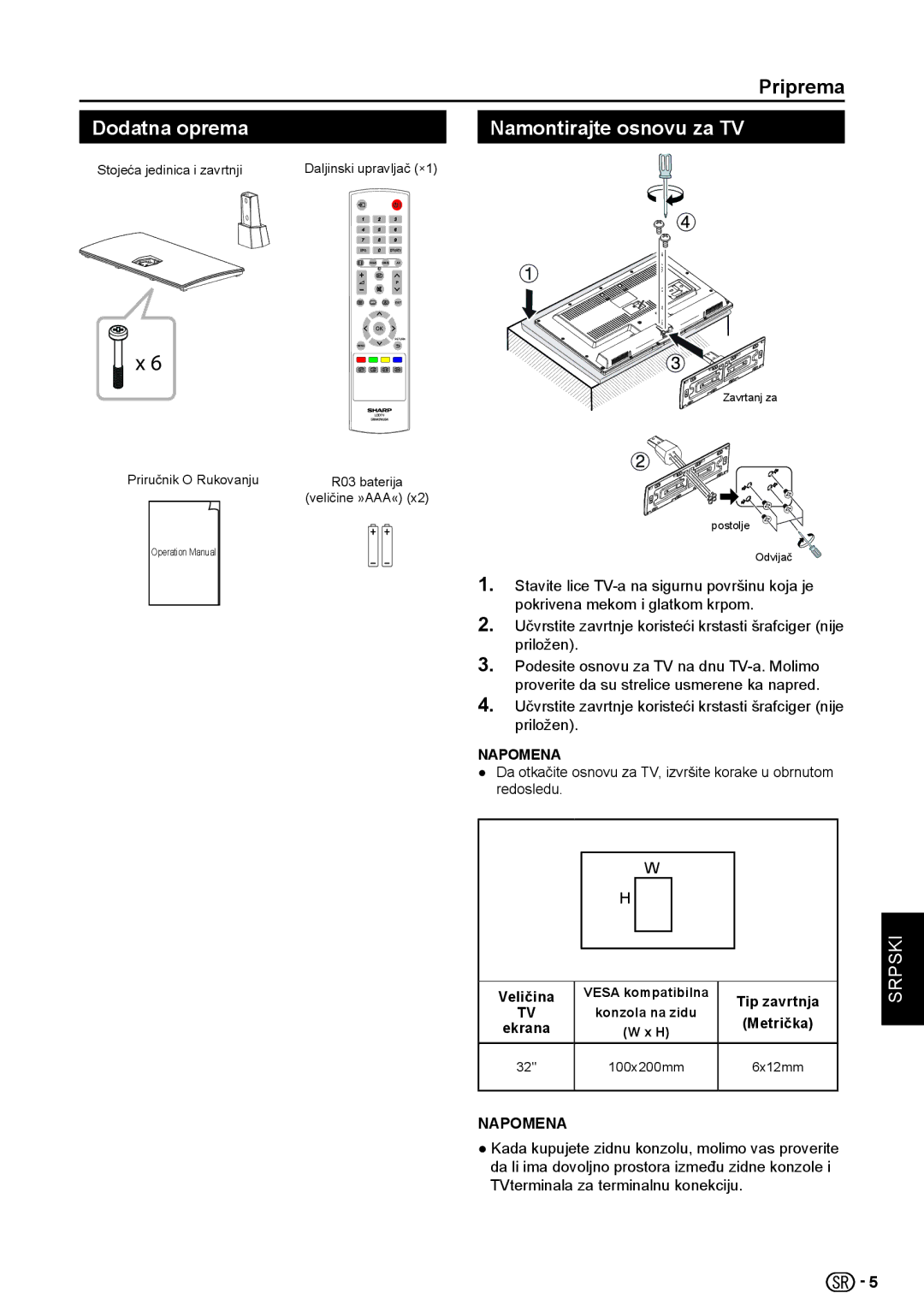 Sharp LC-32LE154V, LC-32LE154E manual Dodatna oprema, Ekrana 