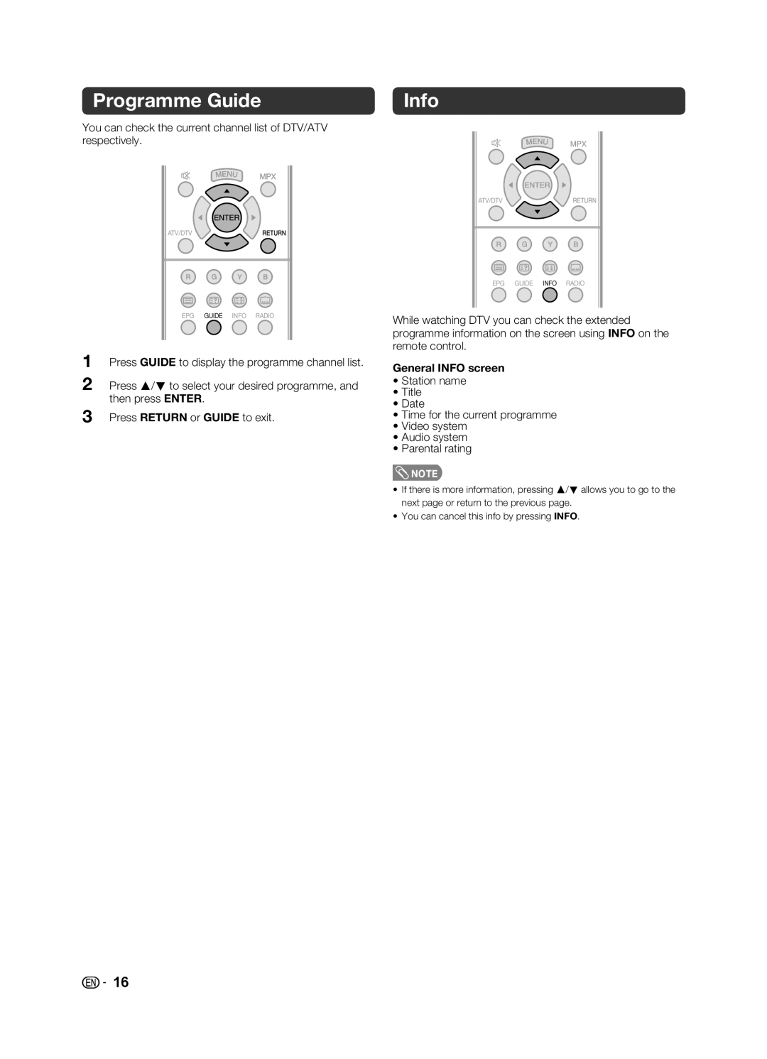 Sharp LC-32LE155X, LC-39LE155X operation manual Programme Guide, General Info screen 