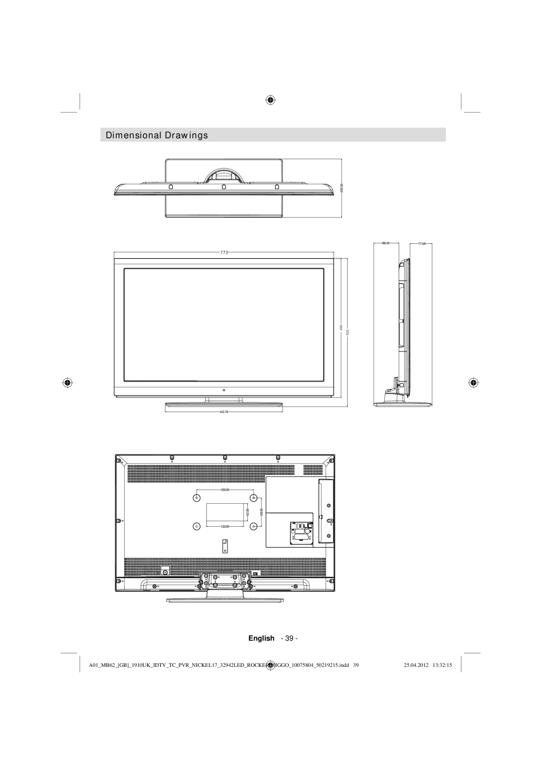 Sharp LC-32LE240E operation manual Dimensional Drawings 