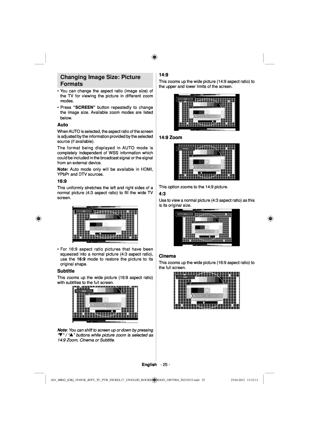 Sharp LC-32LE240E operation manual Changing Image Size Picture Formats, Auto, Subtitle, Zoom, Cinema 