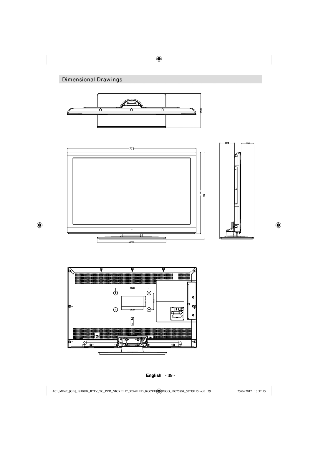 Sharp LC-32LE240E operation manual Dimensional Drawings, English, 25.04.2012 