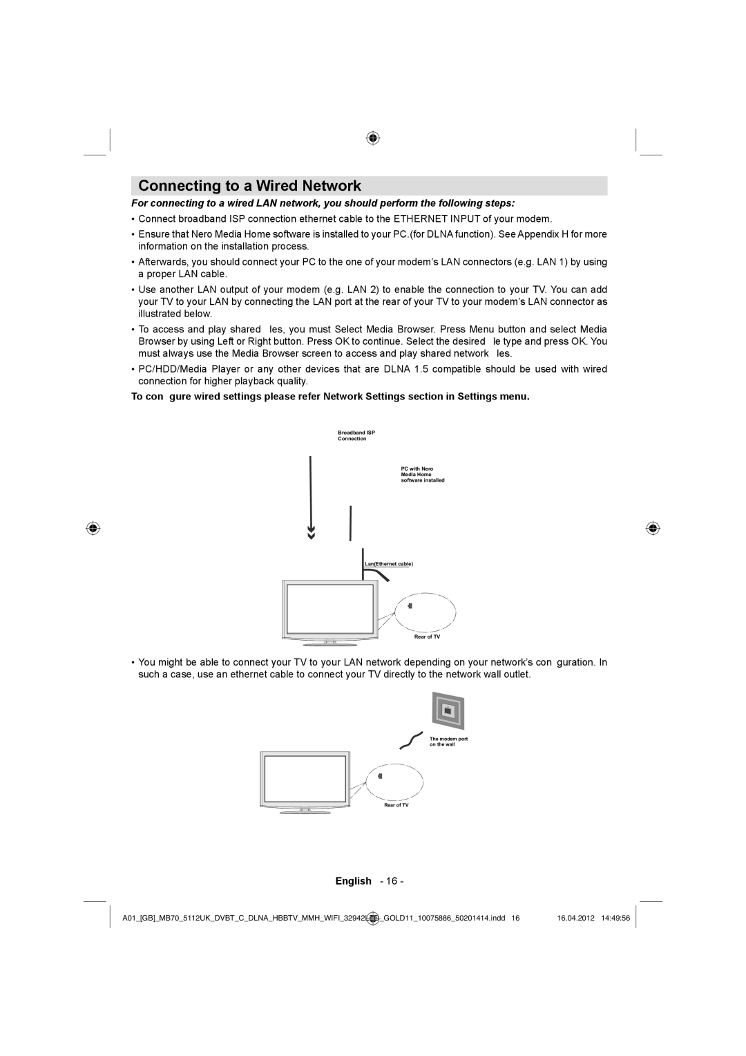 Sharp LC-32LE340E operation manual Connecting to a Wired Network 