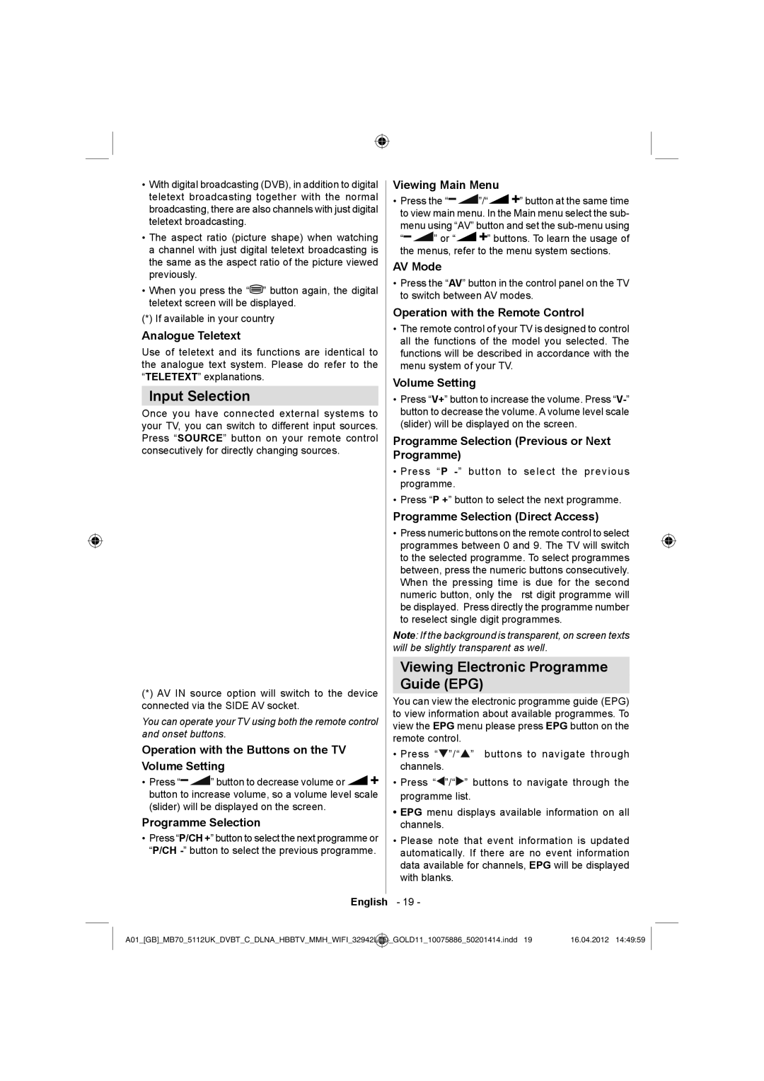 Sharp LC-32LE340E operation manual Input Selection, Viewing Electronic Programme Guide EPG 