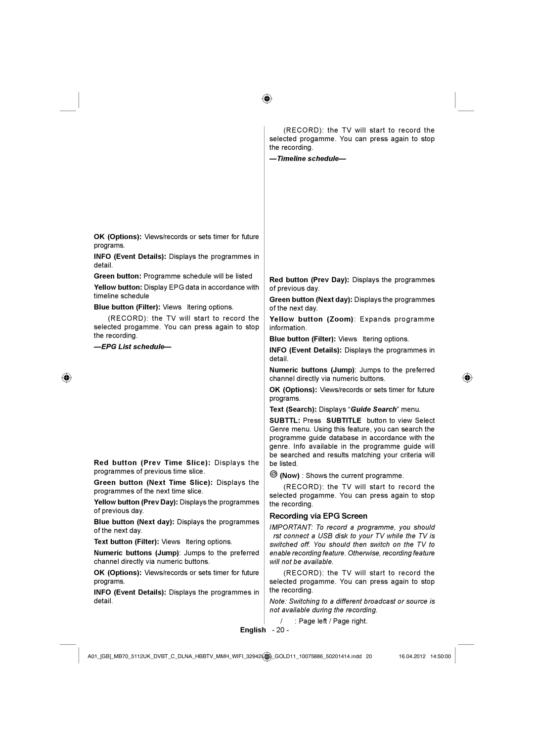 Sharp LC-32LE340E operation manual Recording via EPG Screen, EPG List schedule 