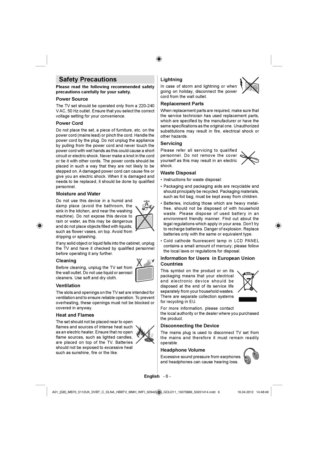 Sharp LC-32LE340E operation manual Safety Precautions 