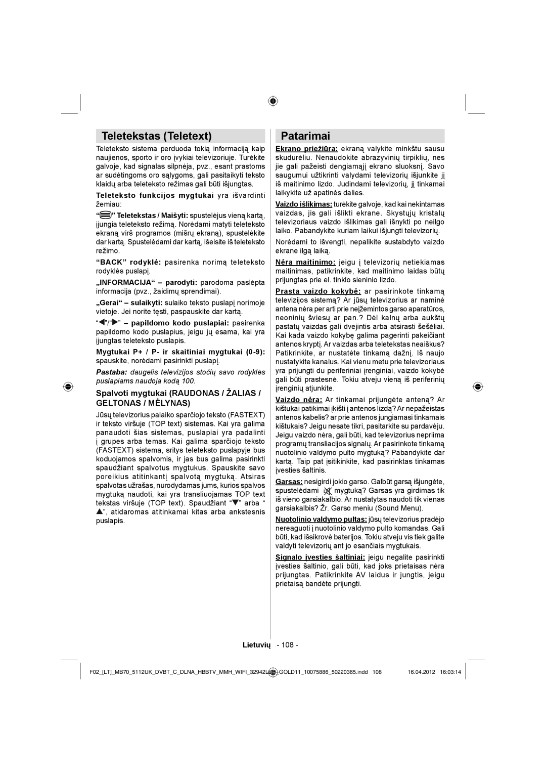 Sharp LC-32LE340E operation manual Teletekstas Teletext, Patarimai, Spalvoti mygtukai Raudonas / Žalias 