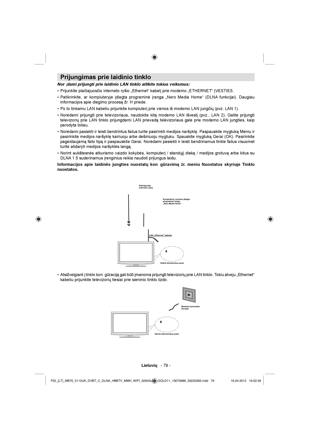 Sharp LC-32LE340E operation manual Prijungimas prie laidinio tinklo 