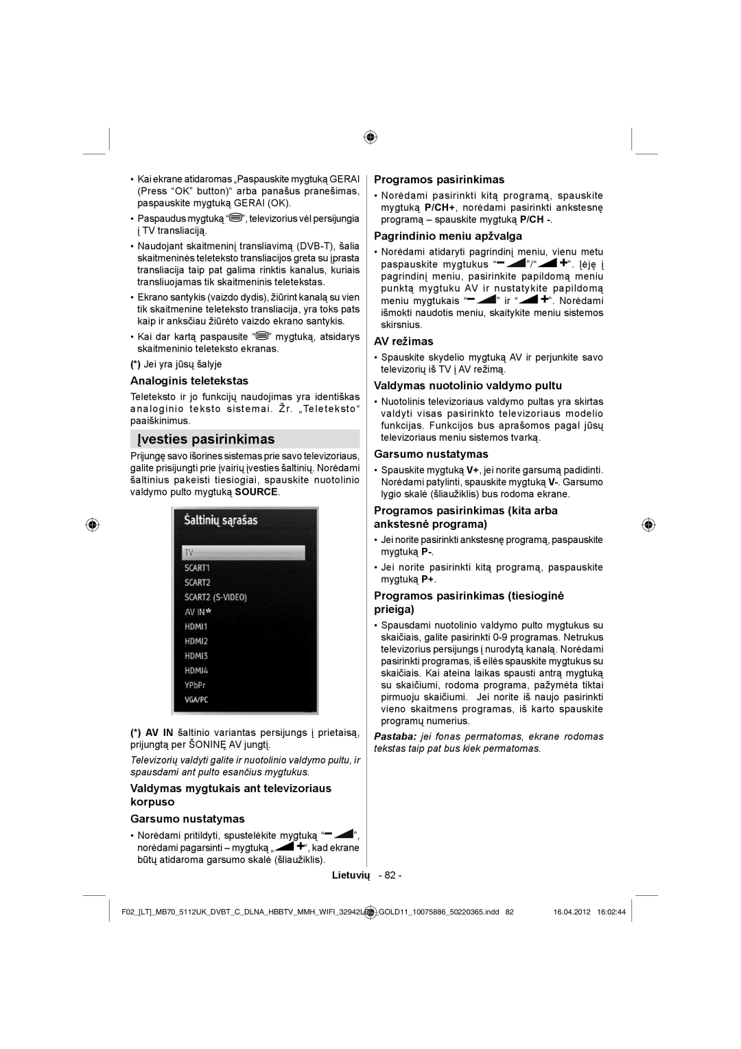 Sharp LC-32LE340E operation manual Įvesties pasirinkimas 