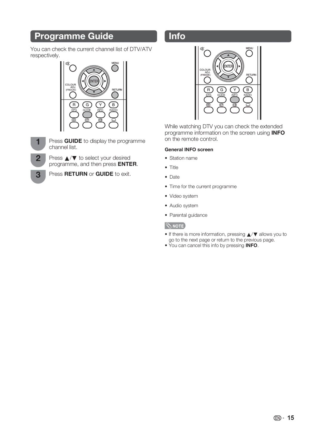 Sharp LC-32LE345X operation manual Programme Guide, General Info screen 