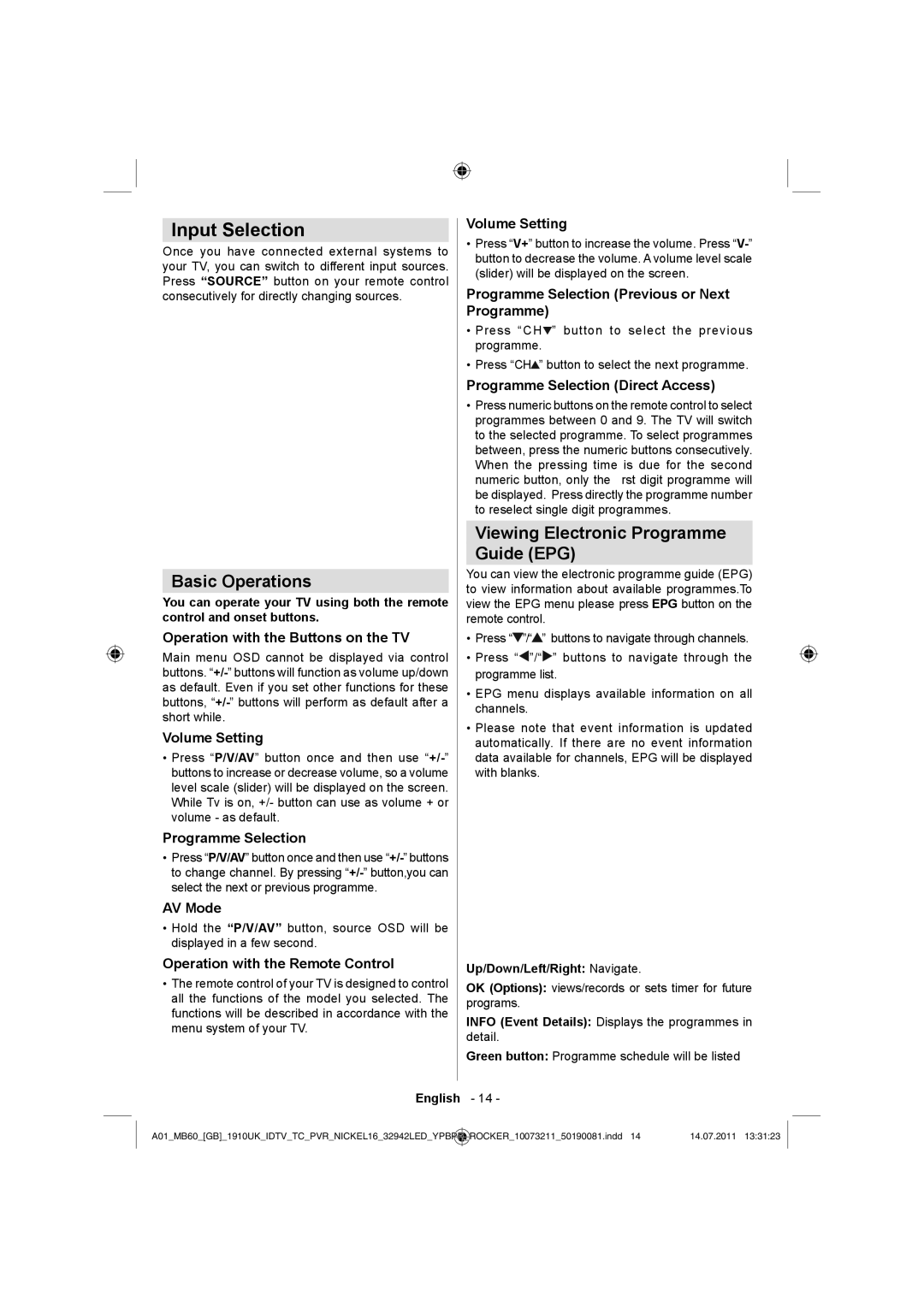 Sharp LC-32LE510E operation manual Input Selection, Basic Operations, Viewing Electronic Programme Guide EPG 