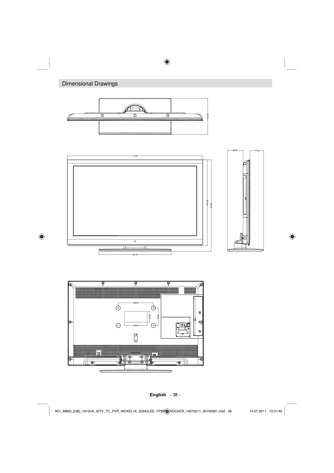 Sharp LC-32LE510E operation manual Dimensional Drawings 