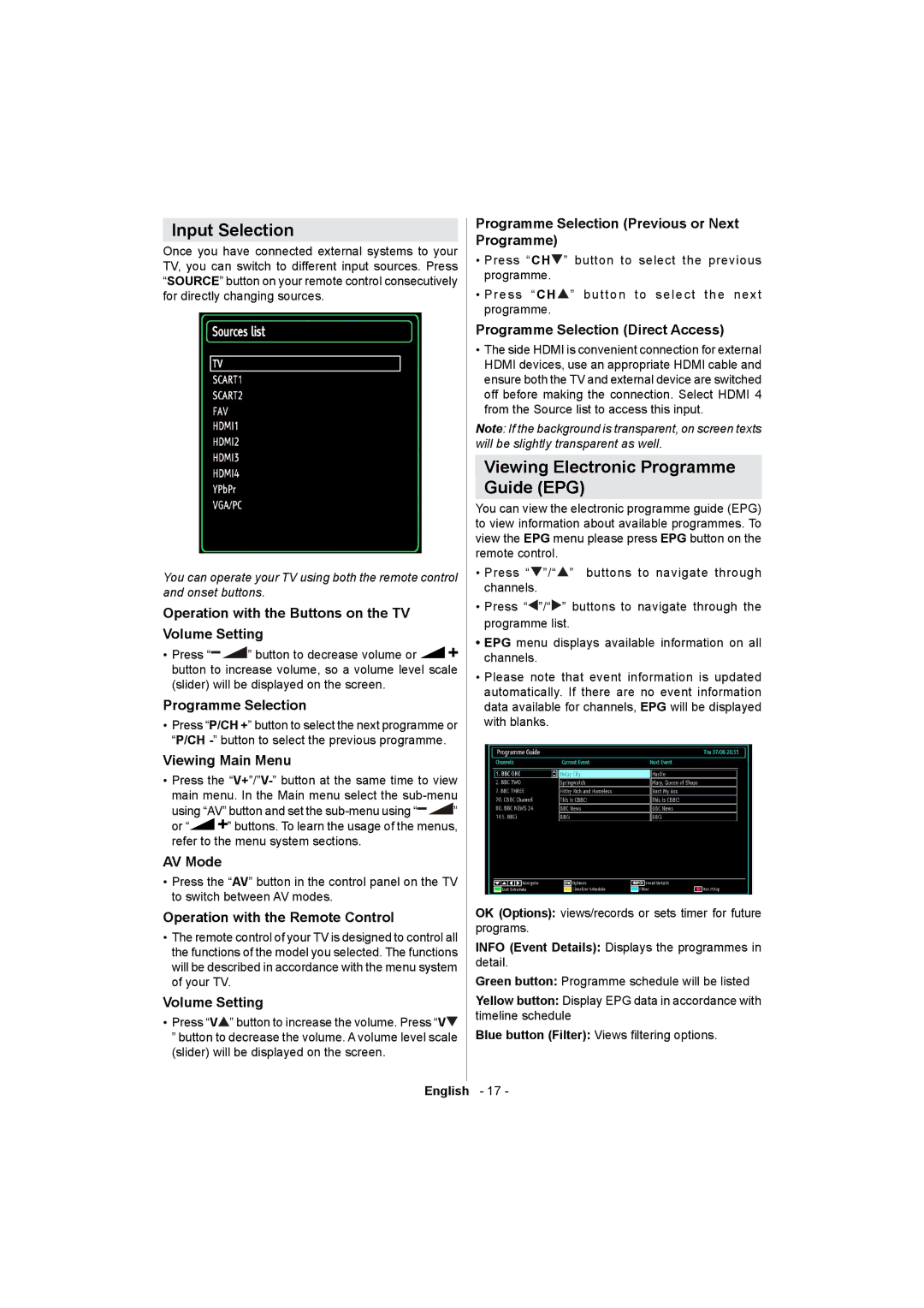 Sharp LC-32LE511E operation manual Input Selection, Viewing Electronic Programme Guide EPG 