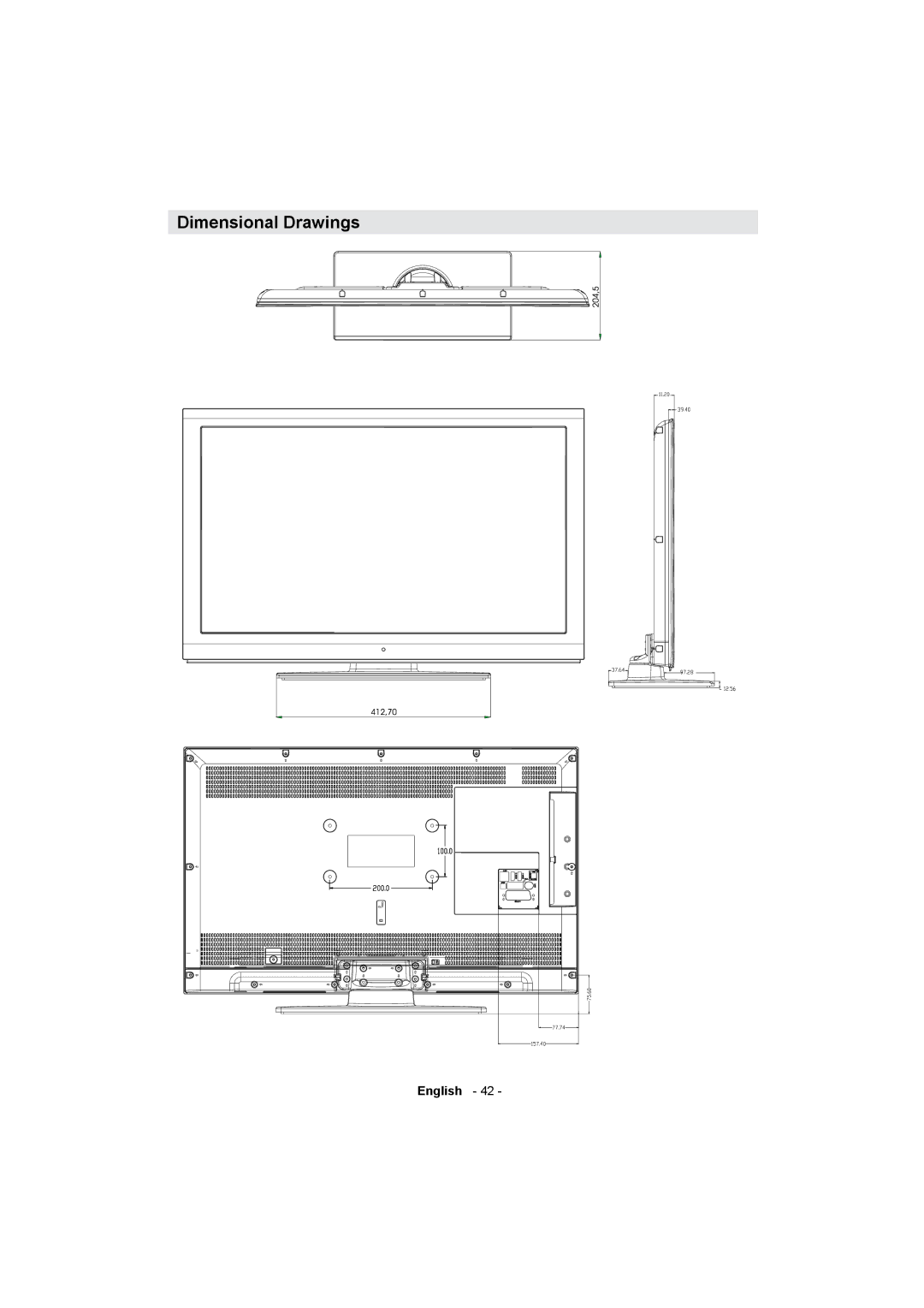 Sharp LC-32LE511E operation manual Dimensional Drawings 