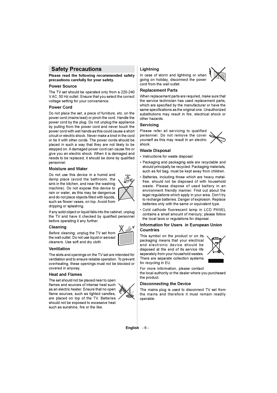 Sharp LC-32LE511E operation manual Safety Precautions 