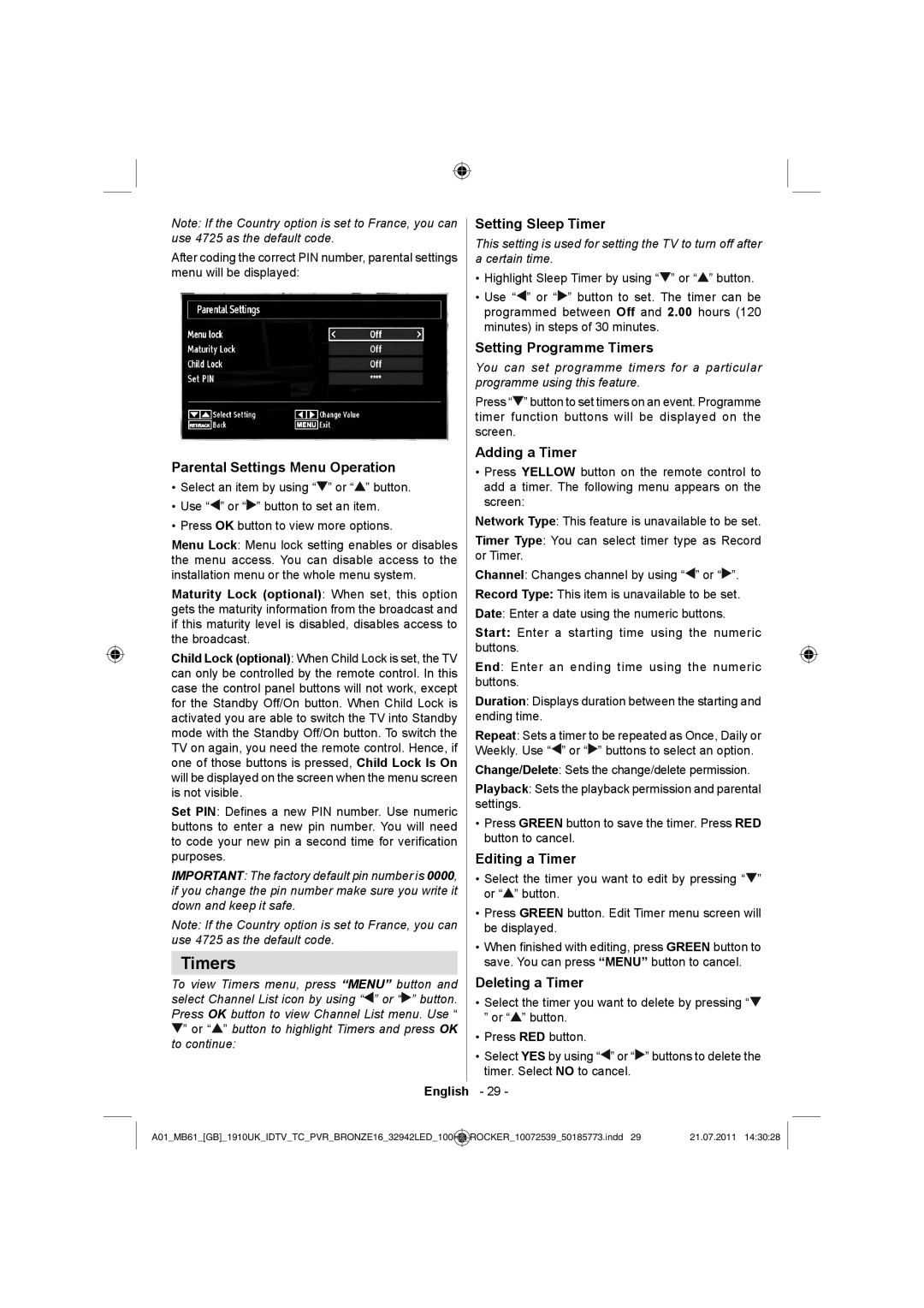 Sharp LC-32LE530E operation manual Timers 