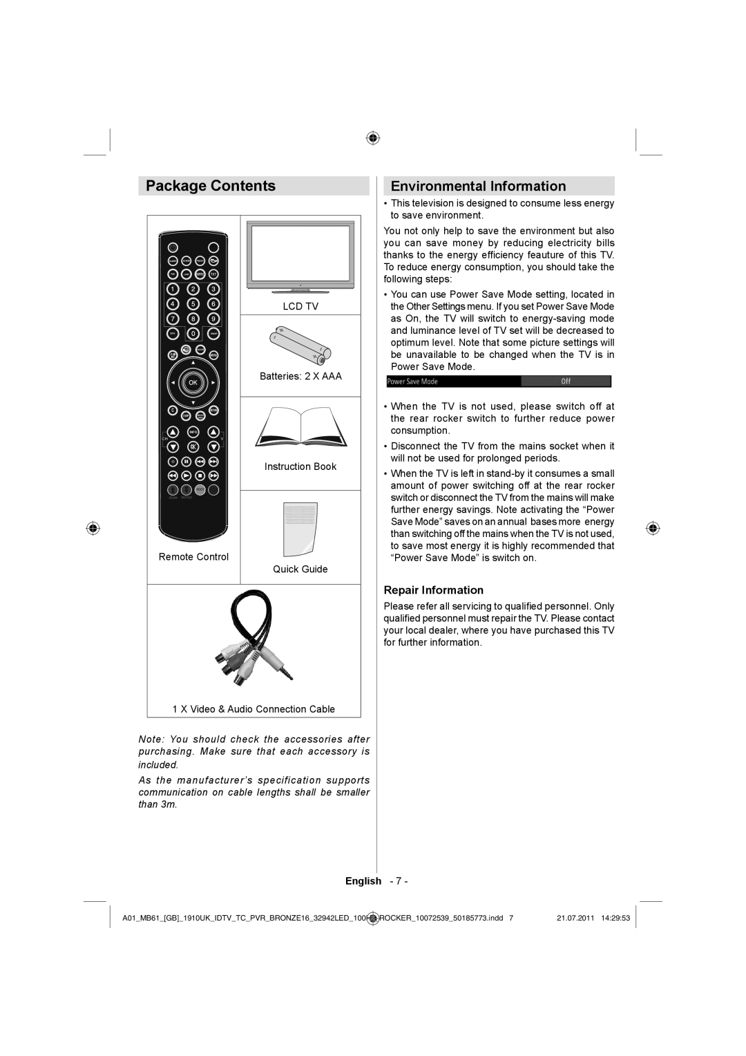 Sharp LC-32LE530E operation manual Package Contents 