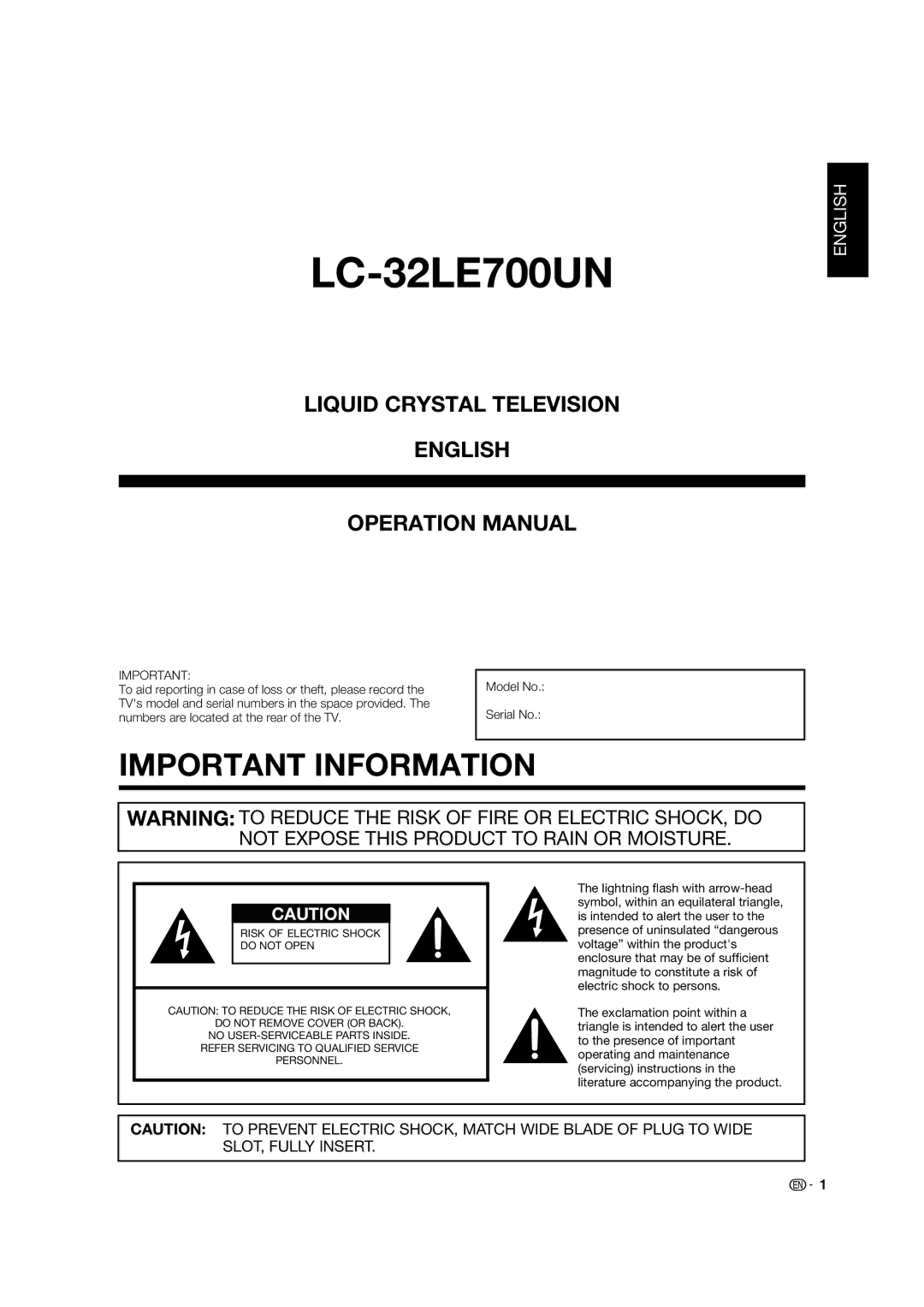 Sharp LC-32LE700UN operation manual 