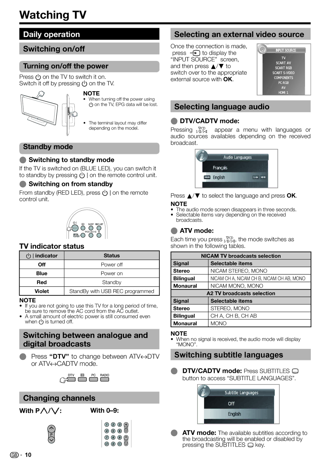 Sharp LC-32LS220E, LC-32LE210E, LC-32LE220E, LC-32LB220E, LC-24LE220E, LC-24LE210E operation manual Watching TV, Daily operation 