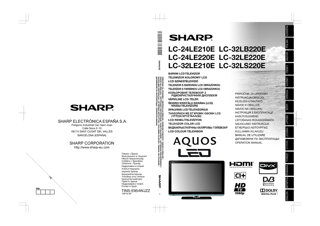 Sharp LC-32LE210E, LC-32LS220E, LC-32LE220E, LC-32LB220E, LC-24LE220E operation manual Sharp Corporation, 10P10-SP 