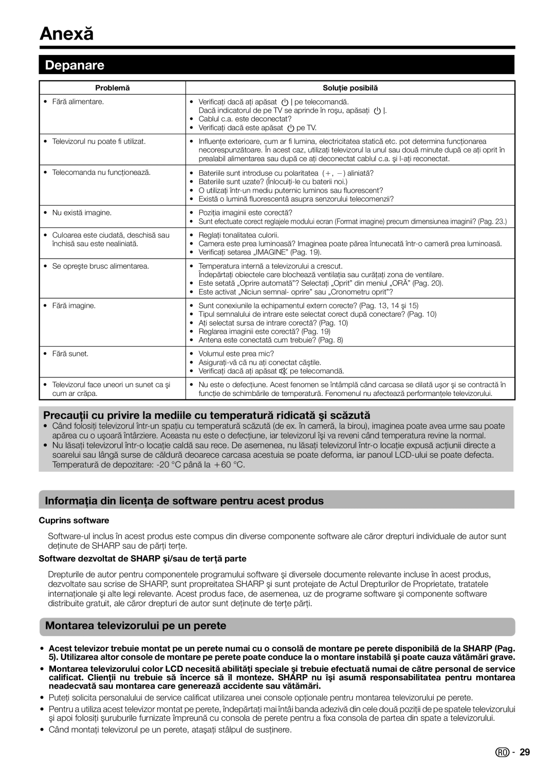 Sharp LC-32LE210E, LC-32LS220E, LC-32LE220E Anexă, Depanare, Informaţia din licenţa de software pentru acest produs 