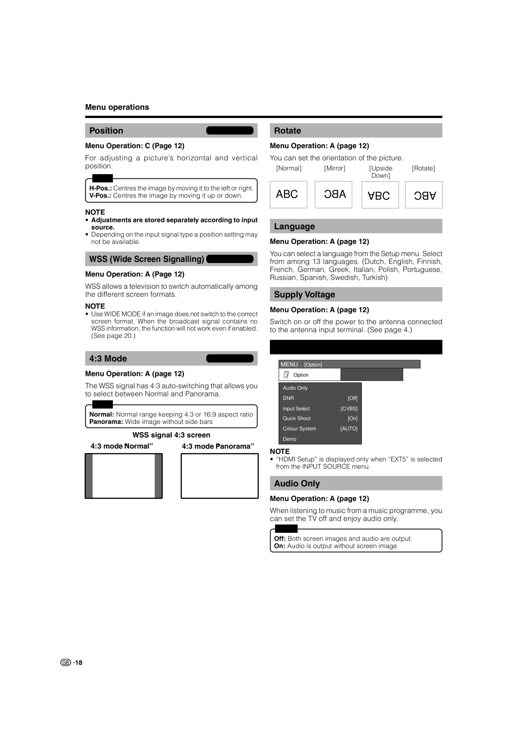 Sharp LC-26P70E, LC-32P70E, LC-37P70E operation manual Option menu 