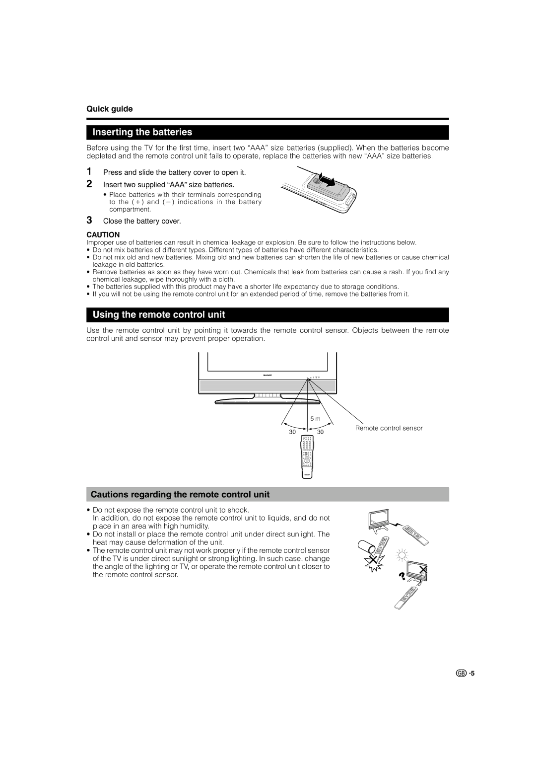 Sharp LC-37P70E, LC-32P70E, LC-26P70E Inserting the batteries, Using the remote control unit, Close the battery cover 