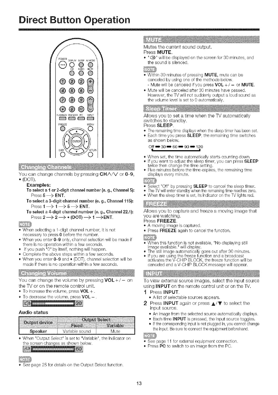 Sharp LC-32SB24U operation manual Direct Button Operation, Examples 