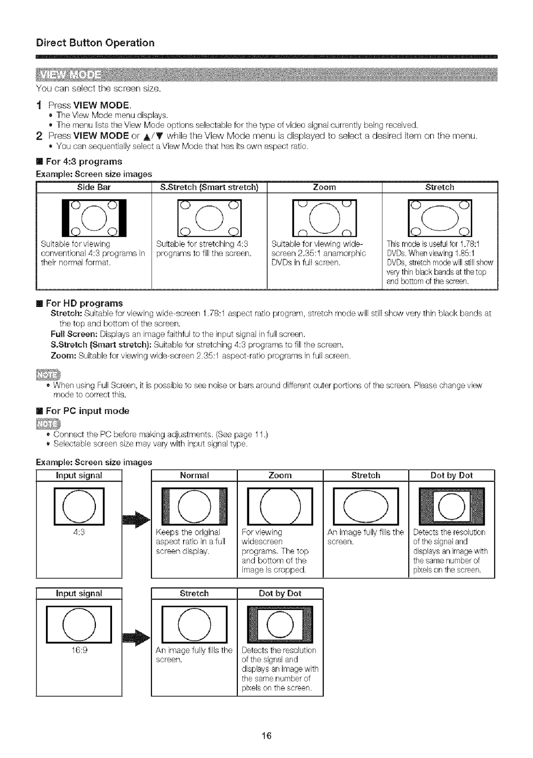 Sharp LC-32SB24U operation manual Normal Format DVDs in full scleen HD programs, Input signal 