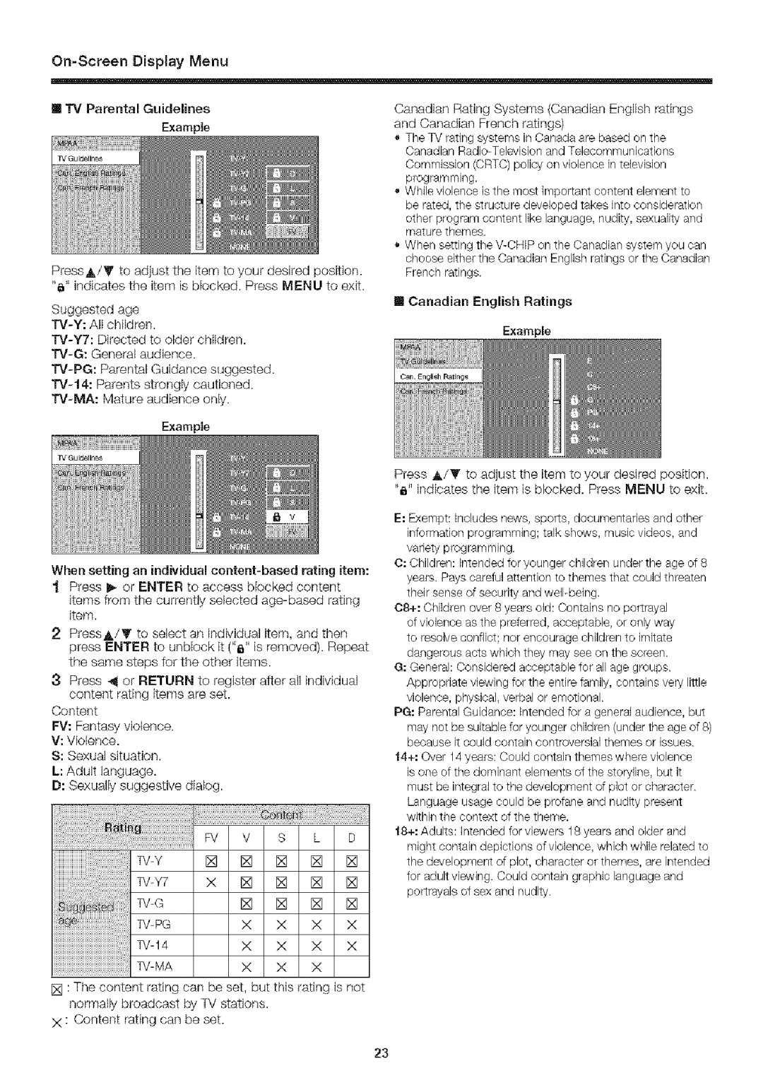 Sharp LC-32SB24U operation manual TV Parental Guidelines, TV Y7 TV PG 